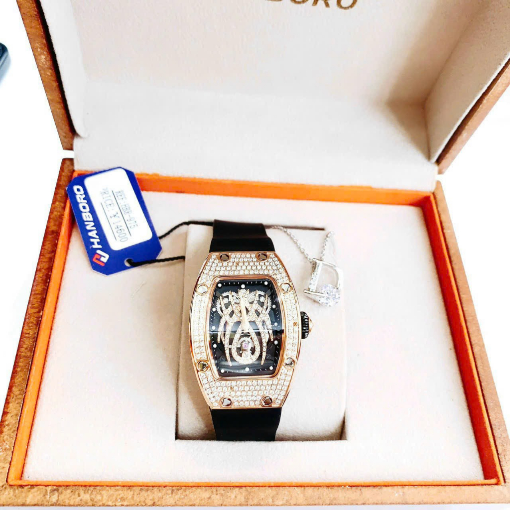 ĐỒNG HỒ CẶP HANBORO G full đá Nhện- Nam 38mm/Nữ 31mm- Thép không gỉ- chống nước- bảo hành 24 tháng