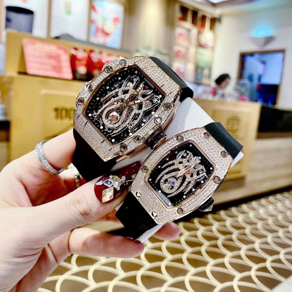 ĐỒNG HỒ CẶP HANBORO G full đá Nhện- Nam 38mm/Nữ 31mm- Thép không gỉ- chống nước- bảo hành 24 tháng