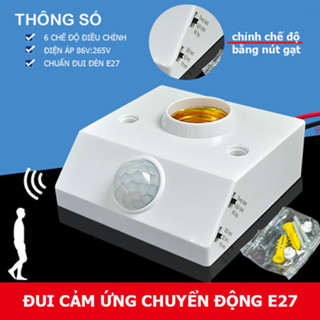 Đuôi đèn cảm biến chuyển động E27 TÙY CHỈNH BẰNG NÚT GẠT, đui đèn cảm ứng
