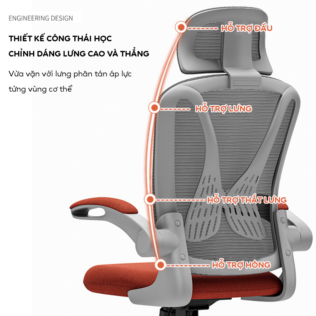 Ghế xoay văn phòng, ghế công thái học cao cấp nhập khẩu, sử dụng công nghệ điều chỉnh tựa thắt lưng mới nhiều cấp độ