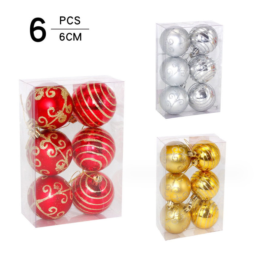 Set 6 Quả Châu E73 6cm Vẽ Hoạ Tiết Trang Trí Cây Thông Giáng Sinh Nhiều Màu Sang Trọng