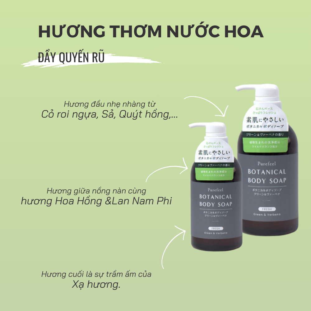 Sữa tắm DAIICHI SEKKEN Purefeel Botanical Body Soap Green Verbena Scent Hương Hoa Cỏ Roi Ngựa 450ML