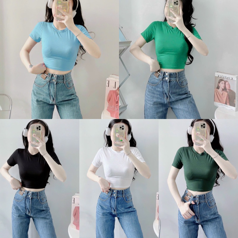 Áo Thun Body Tay Ngắn Dáng Lửng Thun Lụa Mịn Mát