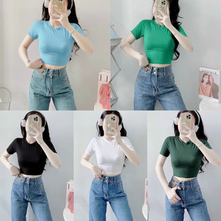 Áo thun body tay ngắn dáng lửng thun lụa mịn mát