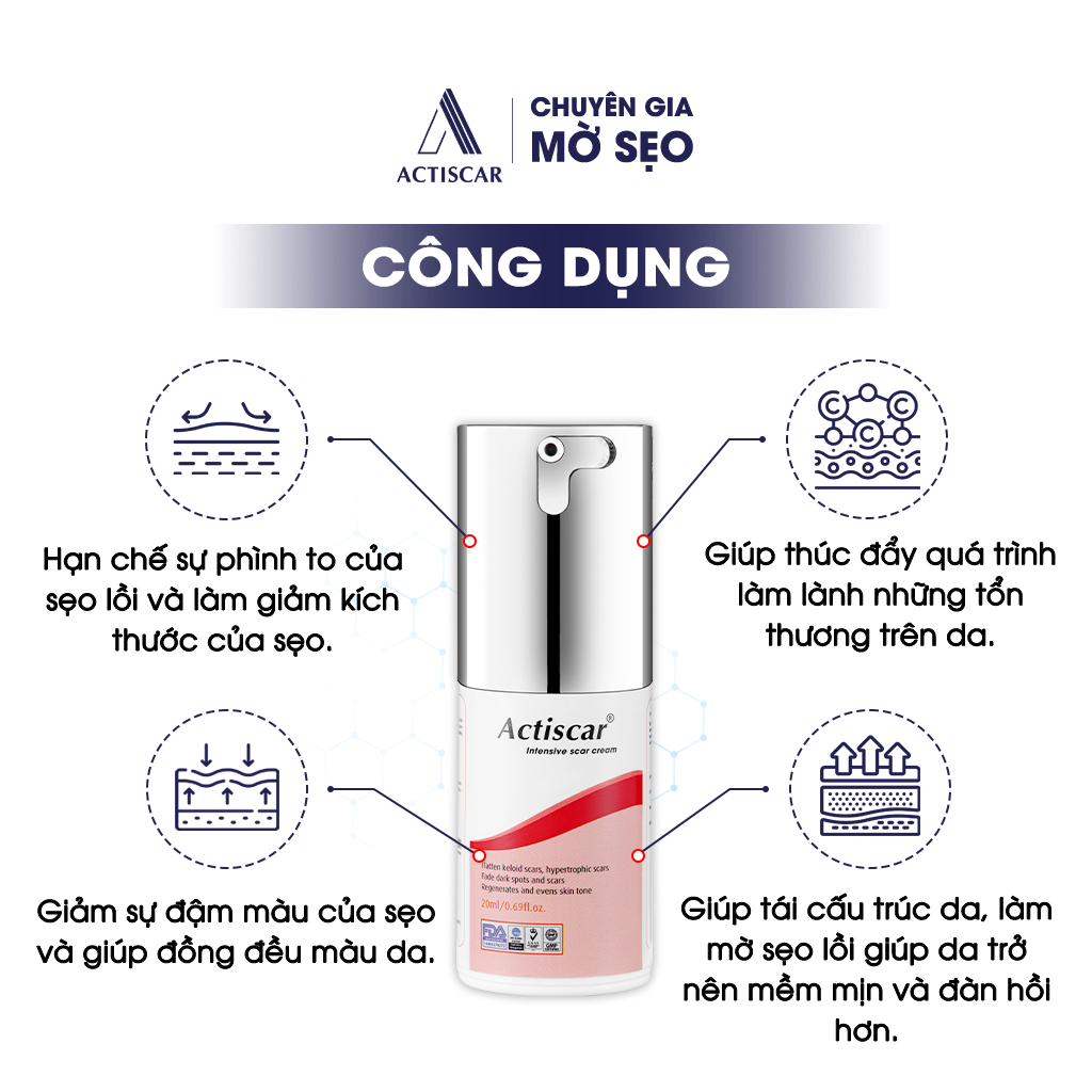 Kem Mờ Sẹo Lồi To, Sẹo Phì Đại Actiscar Hỗ Trợ Làm Mềm Sẹo, Phẳng Sẹo Và Giảm Thâm