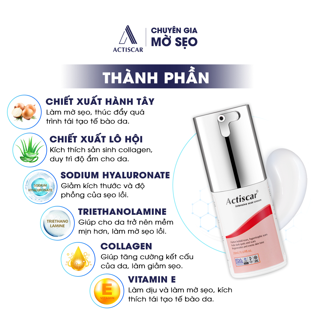 Kem Mờ Sẹo Lồi To, Sẹo Phì Đại Actiscar Hỗ Trợ Làm Mềm Sẹo, Phẳng Sẹo Và Giảm Thâm