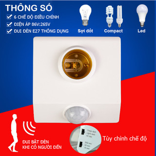 Đui đèn cảm ứng chuyển động hồng ngoại E27 tự động bật đèn khi có người đi qua - DHDT
