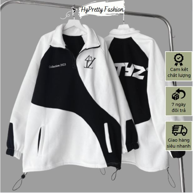 Áo hoodie ATYS nỉ bông dày dặn phối 2 màu basic dây rút form rộng unisex HYPRETTY 01