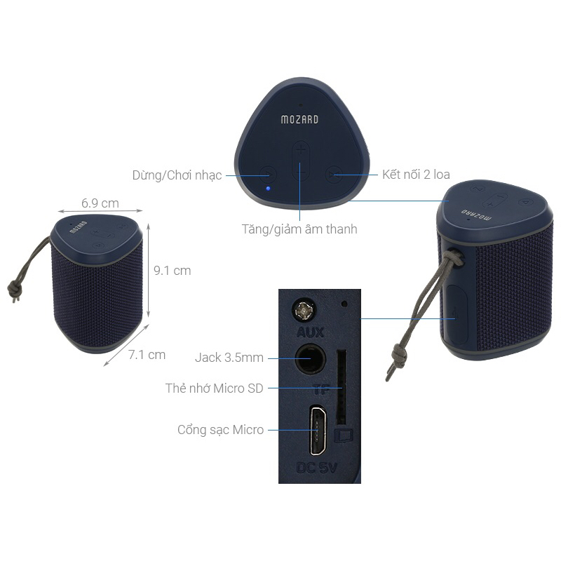 Loa Bluetooth Mozard Y550 Plus Gắn Thẻ nhớ Micro SD và Jack 3.5 mm