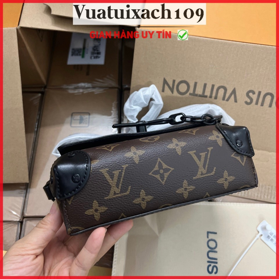 Túi đeo chéo Lvi hoa nâu khóa nơ size 20cm mẫu 2023, túi xách nam nữ dáng hộp phong cách trẻ trung hàng có hộp -vtx