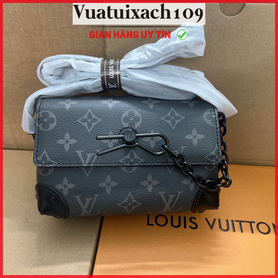 Túi đeo chéo Lvi hoa nâu khóa nơ size 20cm mẫu 2023, túi xách nam nữ dáng hộp phong cách trẻ trung hàng có hộp -vtx