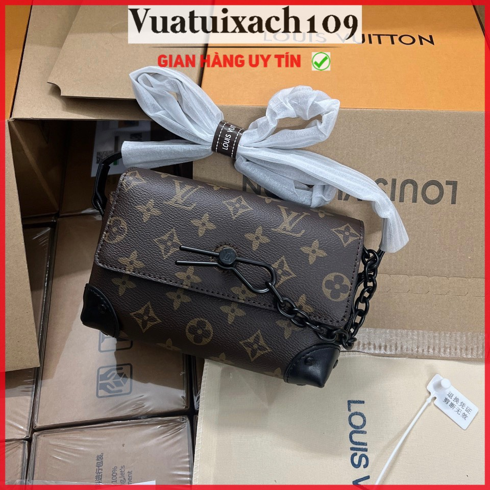 Túi đeo chéo Lvi hoa nâu khóa nơ size 20cm mẫu 2023, túi xách nam nữ dáng hộp phong cách trẻ trung hàng có hộp -vtx