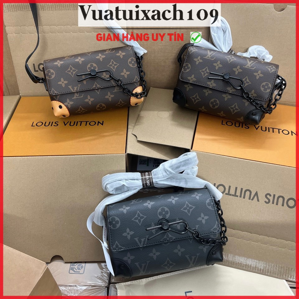 Túi đeo chéo Lvi hoa nâu khóa nơ size 20cm mẫu 2023, túi xách nam nữ dáng hộp phong cách trẻ trung hàng có hộp -vtx