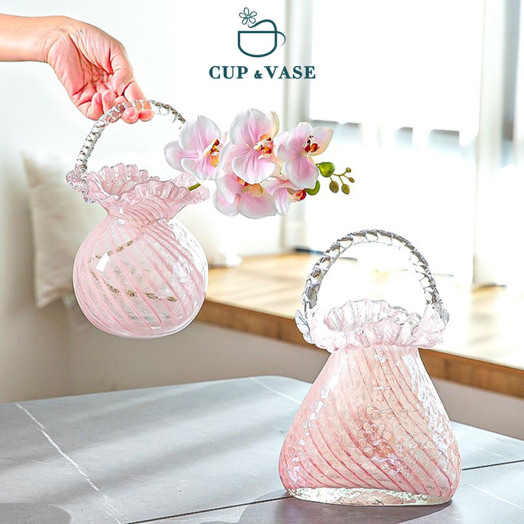 Giỏ Hoa Thủy Tinh Thổi Tay Cao Cấp CUP & VASE Miệng Nhún Màu Pastel Mẫu Mới 2023 G149
