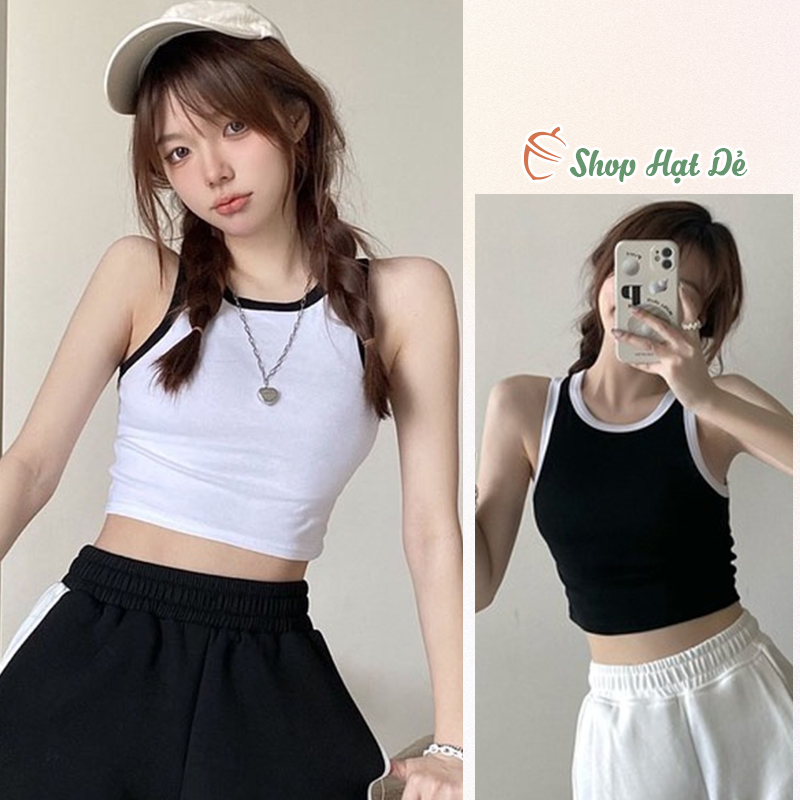 Áo croptop, Áo ba lỗ nữ sát nách vải bozip tăm hàn ôm body, gân mềm mát Shop Hạt Dẻ