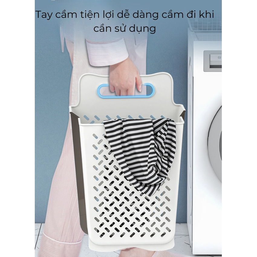Giỏ Đựng Quần Áo thiết kế có tay xách treo tường chất liệu nhựa TPE dẻo tiện lợi có thể gấp gọn