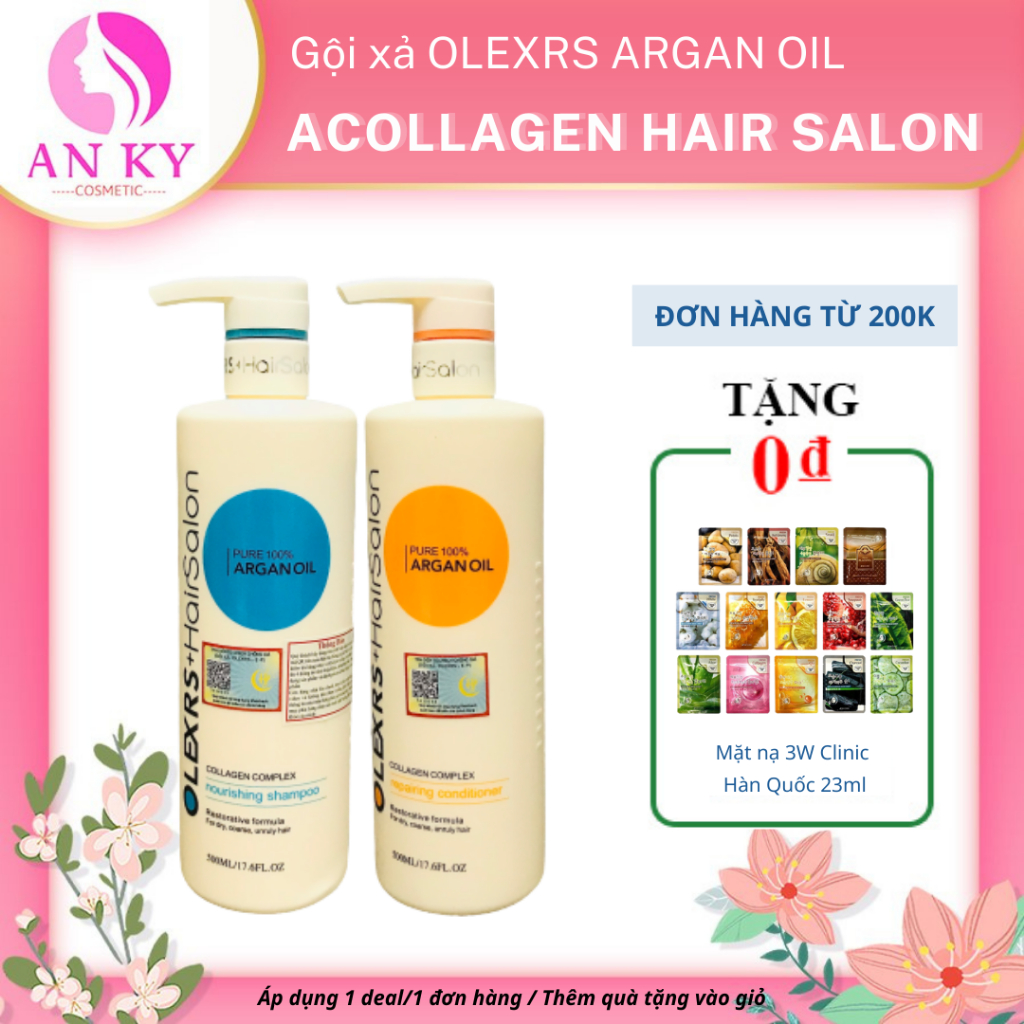 Cặp Dầu Gội Xả Olexrs Argan Oil Collagen Hair Salon Chính Hãng 500ml/ 1 chai
