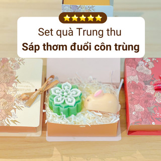 Set quà trung thu sáp thơm đuổi côn trùng hình bánh và thỏ dễ thương dùng để decor, dành tặng cho gia đình, bạn bè