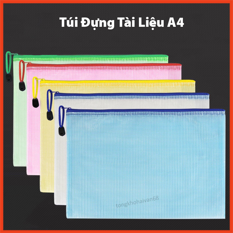 Túi Lưới Đựng Tài Liệu A4, Túi Zip A4 Có Khóa Tiện Dụng Nhiều Màu Sắc Lựa Chọn Thiết Kế Đơn  Giản Tiện Lợi