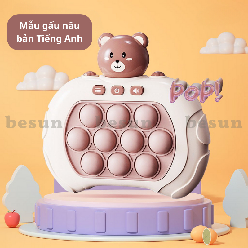 Máy Pop it chơi game BESUN bấm nút có tay cầm vui nhộn cho bé bản Tiếng Anh có nhạc đèn