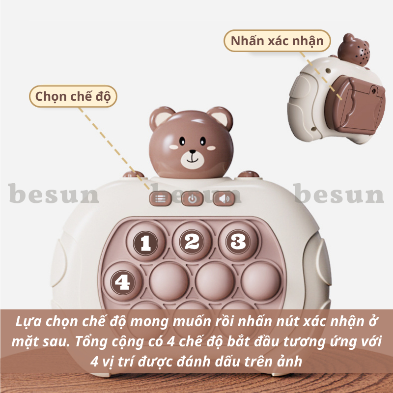 Máy Pop it chơi game BESUN bấm nút có tay cầm vui nhộn cho bé bản Tiếng Anh có nhạc đèn