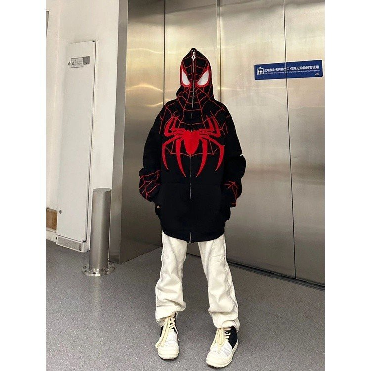Siêu Hót) Áo khoác hoodie nỉ hoạ tiết nhện mũ kéo khoá hình mặt siêu nhân 3D nổi bật nsm nữ mặc đôi siêu hot tree 2023