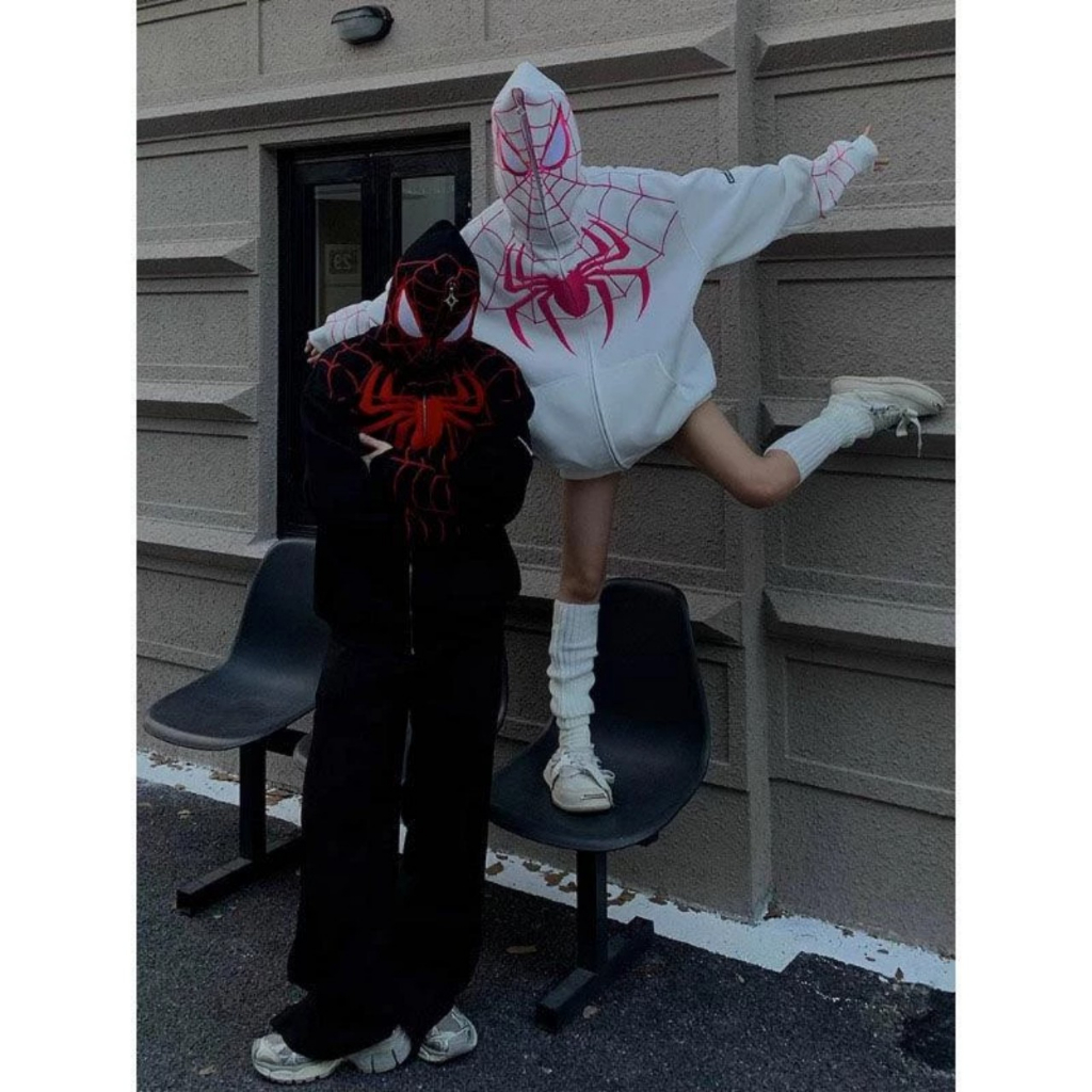 Siêu Hót) Áo khoác hoodie nỉ hoạ tiết nhện mũ kéo khoá hình mặt siêu nhân 3D nổi bật nsm nữ mặc đôi siêu hot tree 2023