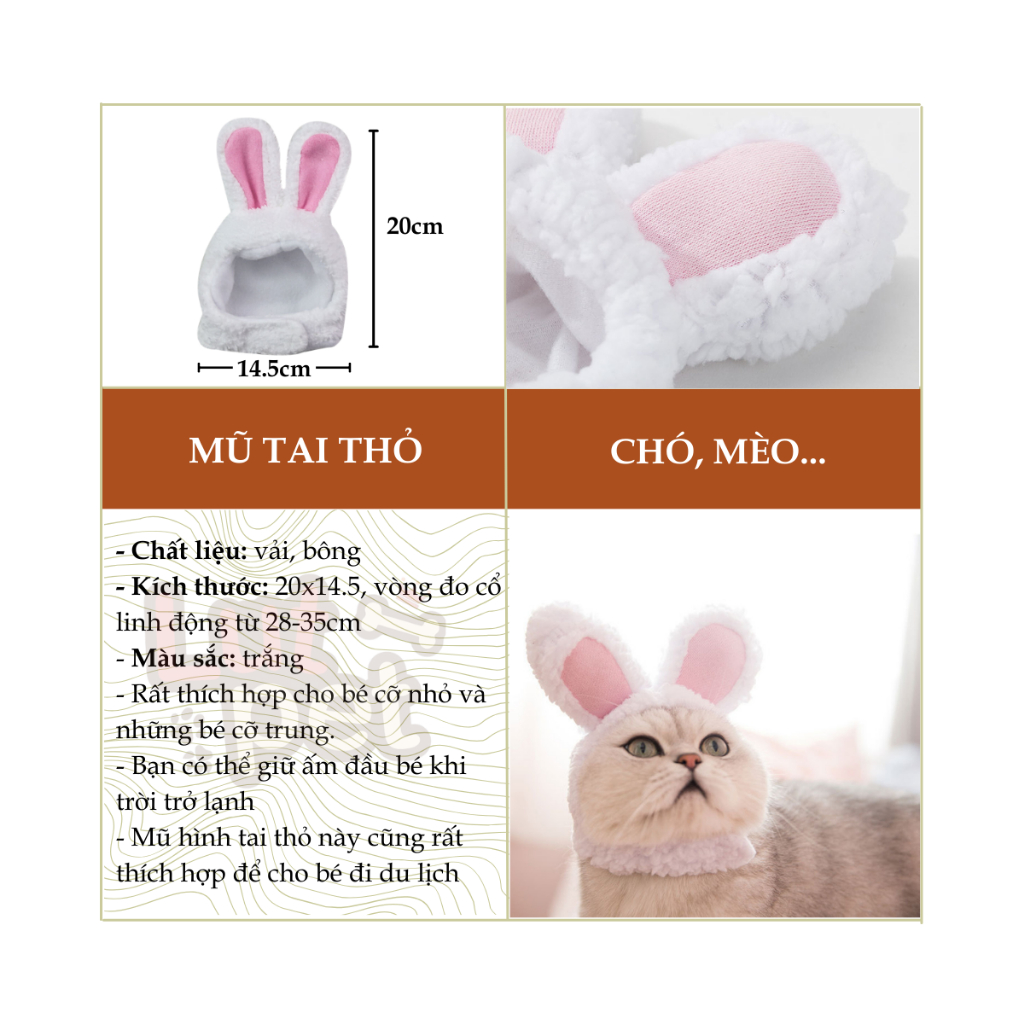 Mũ Tai Thỏ Xinh Xắn Cho Chó Mèo - Thú Cưng - Phụ Kiện Thời Trang Quần Áo Chó Mèo - lutpet