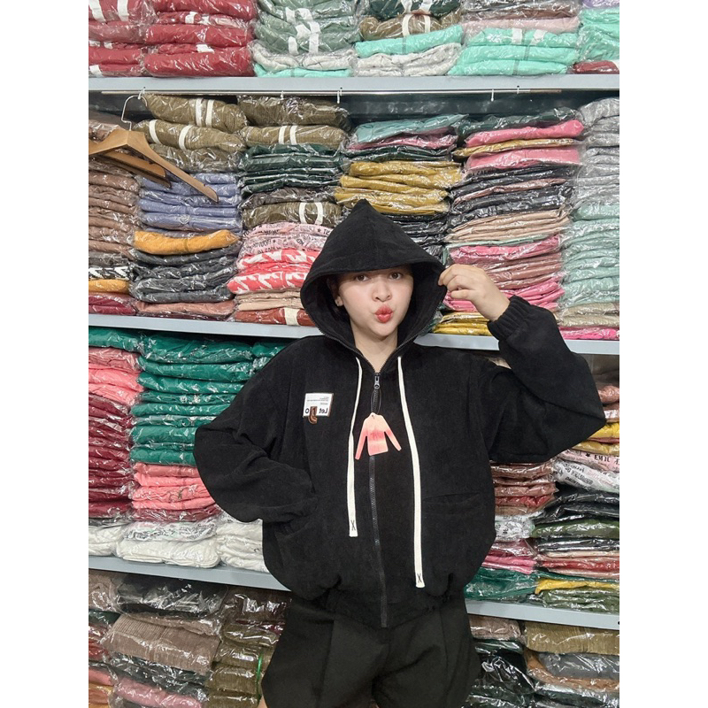 ÁO KHOÁC NỮ NHUNG GÂN QC FORM RỘNG TÚI ĐỨNG 48-65kg