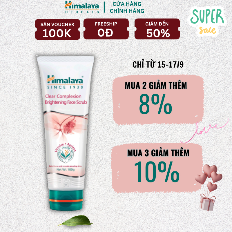 [HSD: 6/2024] Tẩy tế bào chết sáng da mờ thâm từ cam thảo Himalaya Clear Complexion Brightening Scrub 100ml