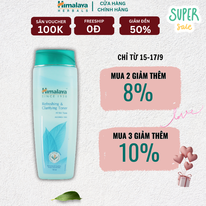 Nước hoa hồng ngừa mụn và cân bằng pH trên da Himalaya Refreshing & Clarifying Toner 100ml