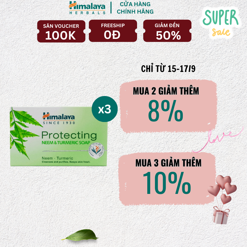 Combo 3 xà phòng làm sạch mụn lưng Himalaya Neem&Tumeric Soap 75g/sản phẩm