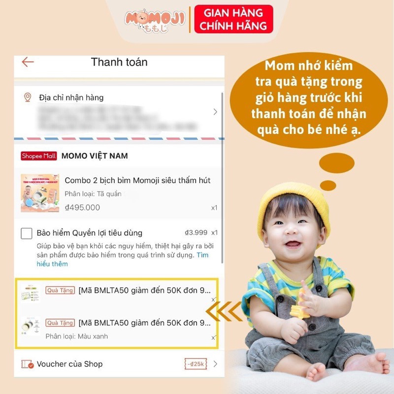 Tã Bỉm Momoji Siêu thấm hút NB64/S60/M56/L54/XL50/XXL48