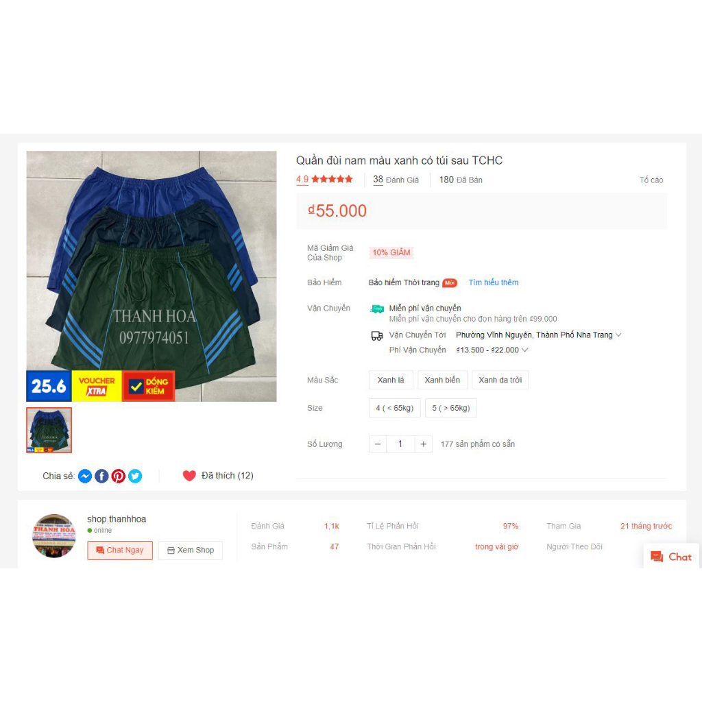 Quần đùi nam màu xanh hàng chuẩn cấp phát TCHC