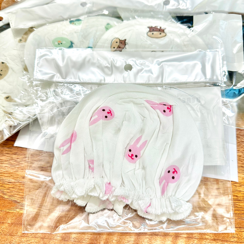 Mũ bèo sơ sinh thun lạnh bo chun mềm mại, đáng yêu cho bé từ 0-2 tháng tuổi