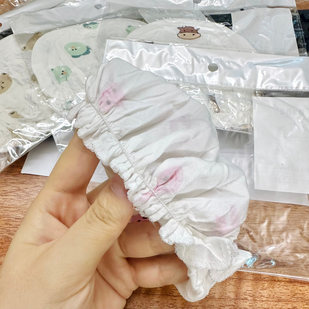 Mũ bèo sơ sinh thun lạnh bo chun mềm mại, đáng yêu cho bé từ 0-2 tháng tuổi