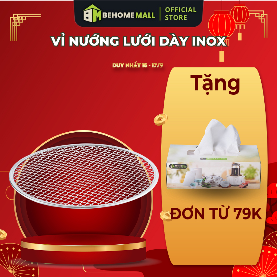 Vỉ nướng lưới dày inox BEHOMEMALL vỉ nướng tròn dùng thay thế cho bếp BBQ không khói không gỉ Hàn Quốc HÀNG CAO CẤP