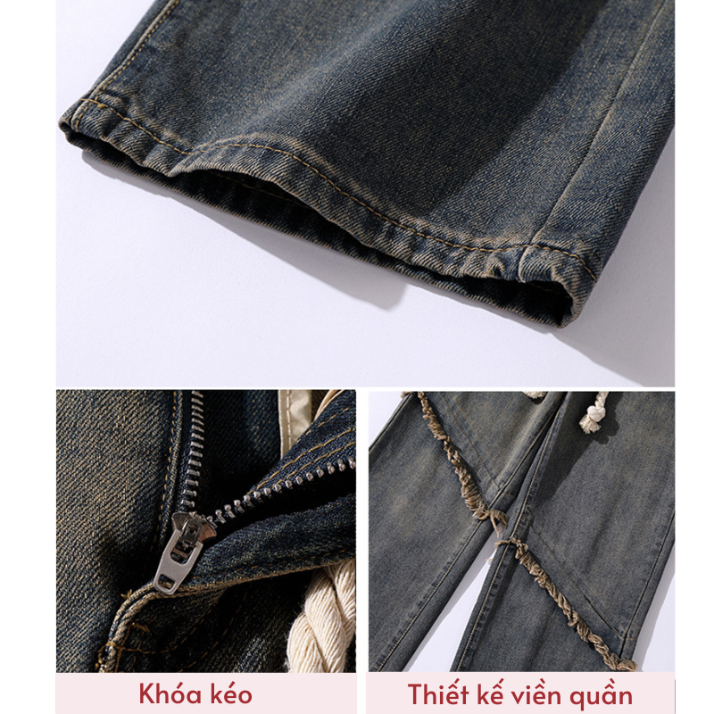 Quần jean ống rộng vải bò lưng cao cho nữ quần ống suông phong cách ulzzang D8