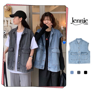 Áo Gile Bò Nam Nữ Phong Cách Cá Tính Khoác Jeans Dáng Rộng Màu Xanh Màu Đen Q2