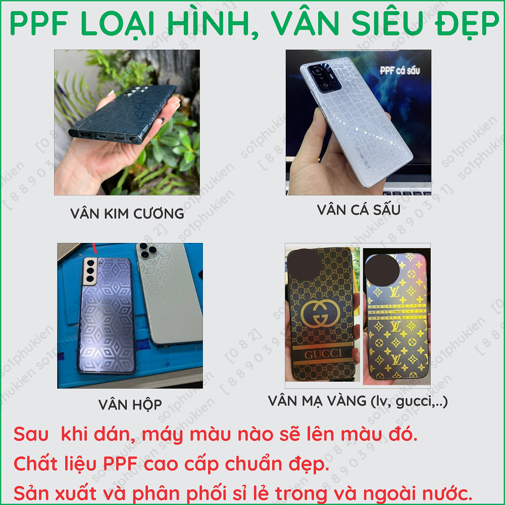 Dán PPF mặt lưng full viền cho iPhone 15/ 15 Plus / 15 Pro/ 15 Pro max  trong, nhám, hoạ tiết