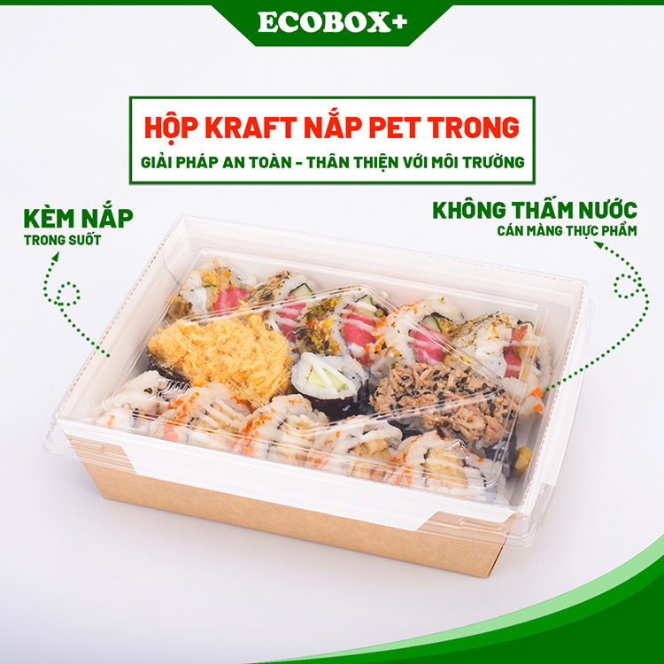 - Hộp Giấy Đựng Thức Ăn Có Nắp Trong Suốt, Giấy Kraft Cứng Cáp, An Toàn, Đựng Đồ Ăn, Cơm Cuộn, Trái Cây