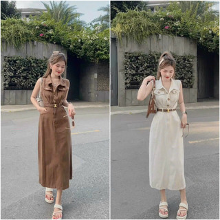 Đầm suông dài sát nách chất vải kaki cao cấp tặng kèm dây nịt thời trang mặc đi chơi.,
