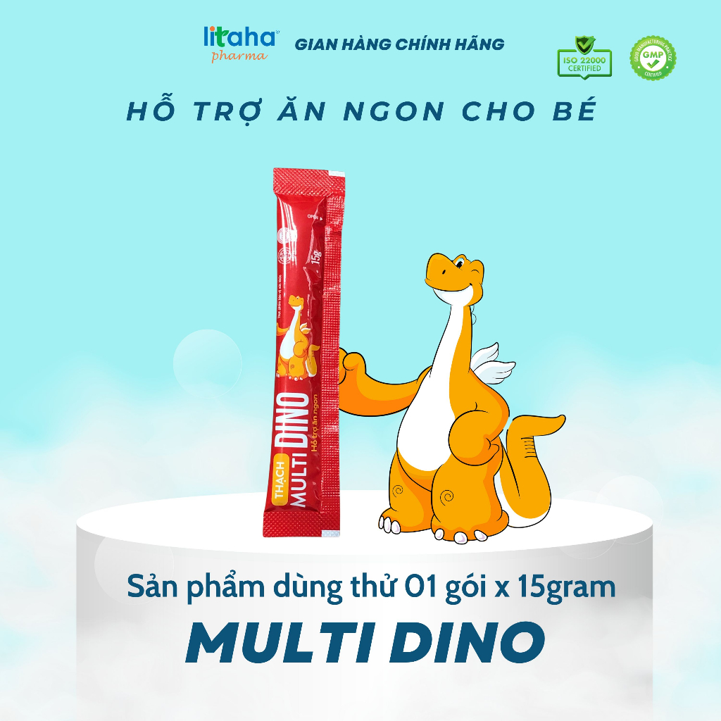 (Gói dùng thử) Thạch DINO KIDS Hỗ trợ ăn ngon cho bé BIẾNG ĂN, TÁO BÓN NÂNG CAO ĐỀ KHÁNG Litaha Pharma