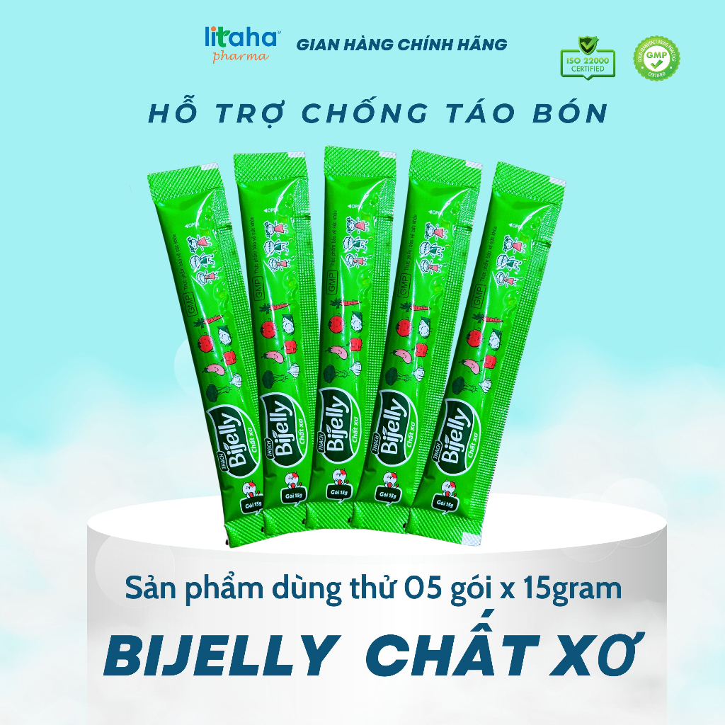 (5 gói dùng thử) Chất xơ Bijelly - Phòng ngừa táo bón - Hàng chính hãng BIMIPharma gói 15g dạng Thạch.