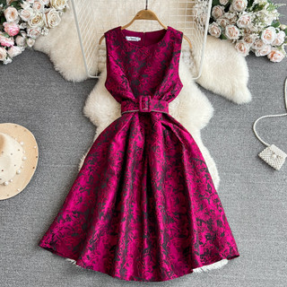 #3706 [Sẵn một số size] Đầm không tay dáng A kèm thắt lưng họa tiết 3 màu