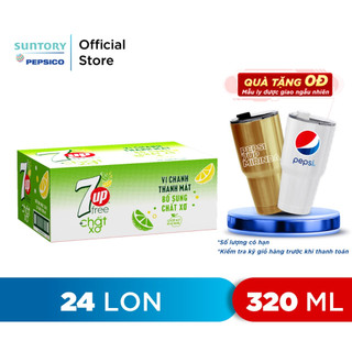Thùng 24 Lon Nước Uống Có Gaz 7UP Ít Calo Bổ Sung Chất Xơ (320ml/lon)