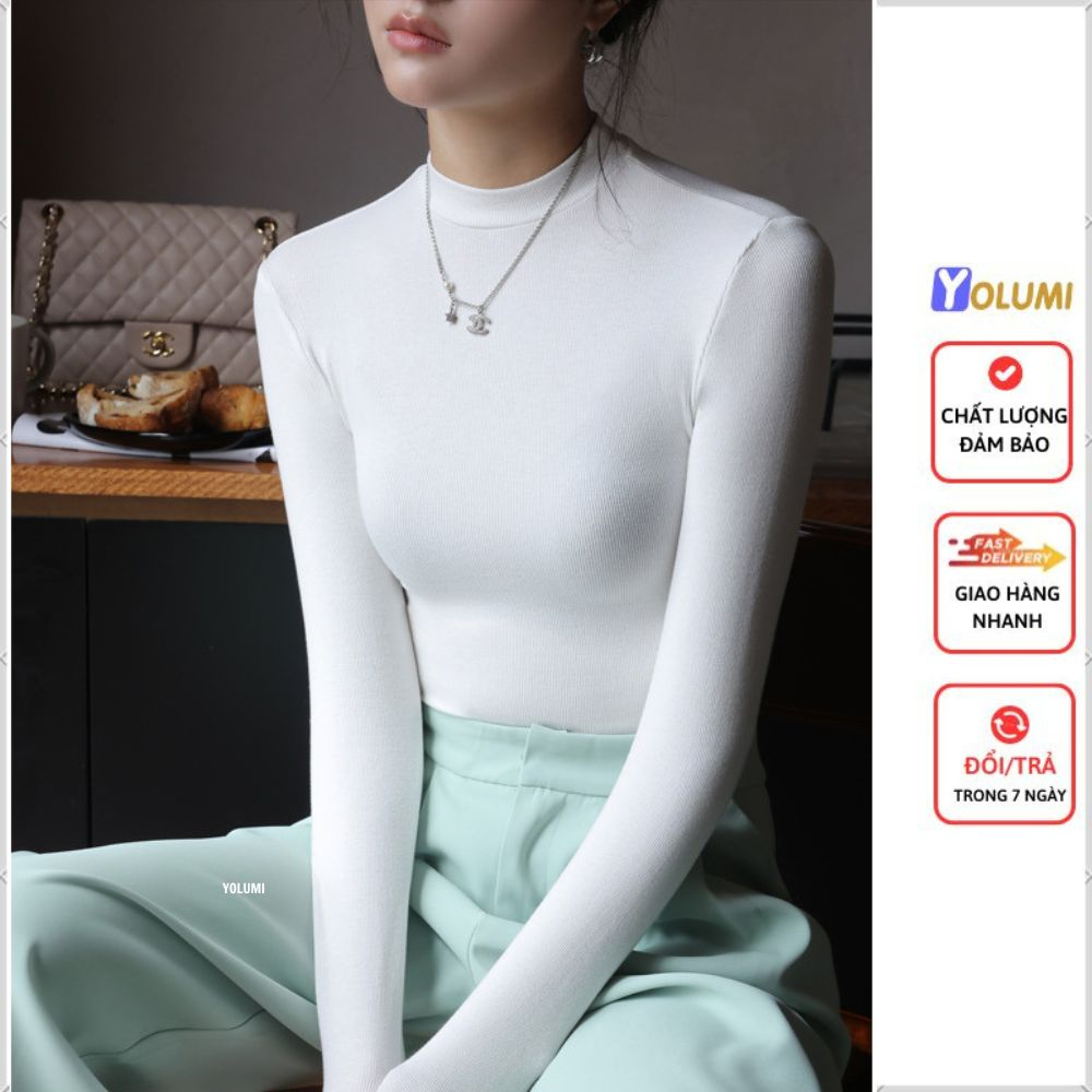 Áo Phông Dài Tay Nữ Áo Giữ Nhiệt dáng ôm vải len tăm mềm mịn, co giãn tốt phong cách trẻ trung YOLUMI
