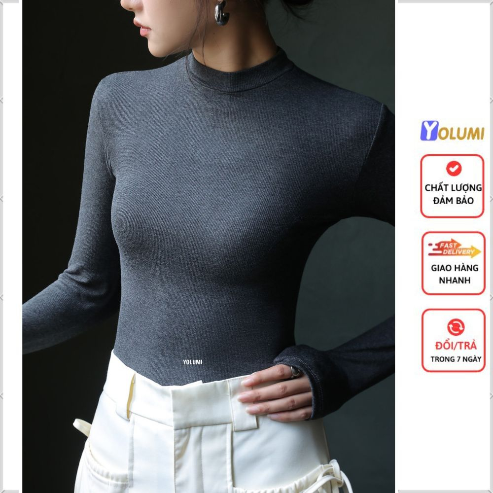 Áo Phông Dài Tay Nữ Áo Giữ Nhiệt dáng ôm vải len tăm mềm mịn, co giãn tốt phong cách trẻ trung YOLUMI