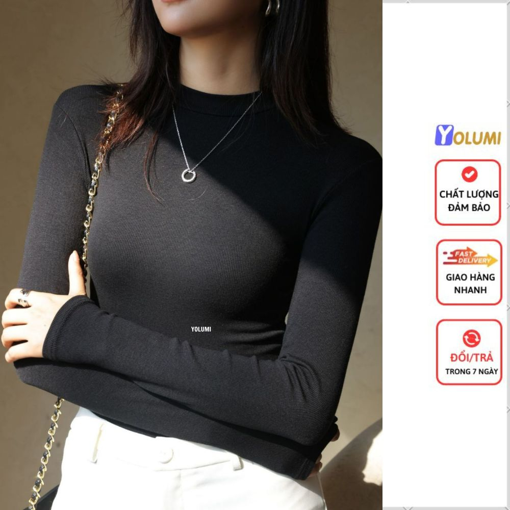 Áo Phông Dài Tay Nữ Áo Giữ Nhiệt dáng ôm vải len tăm mềm mịn, co giãn tốt phong cách trẻ trung YOLUMI