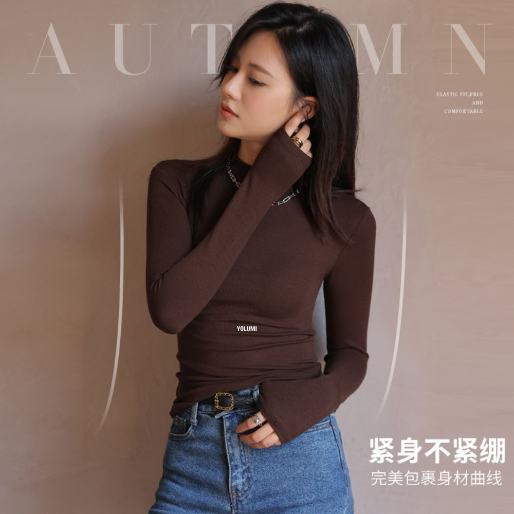 Áo Phông Dài Tay Nữ Áo Giữ Nhiệt dáng ôm vải len tăm mềm mịn, co giãn tốt phong cách trẻ trung YOLUMI